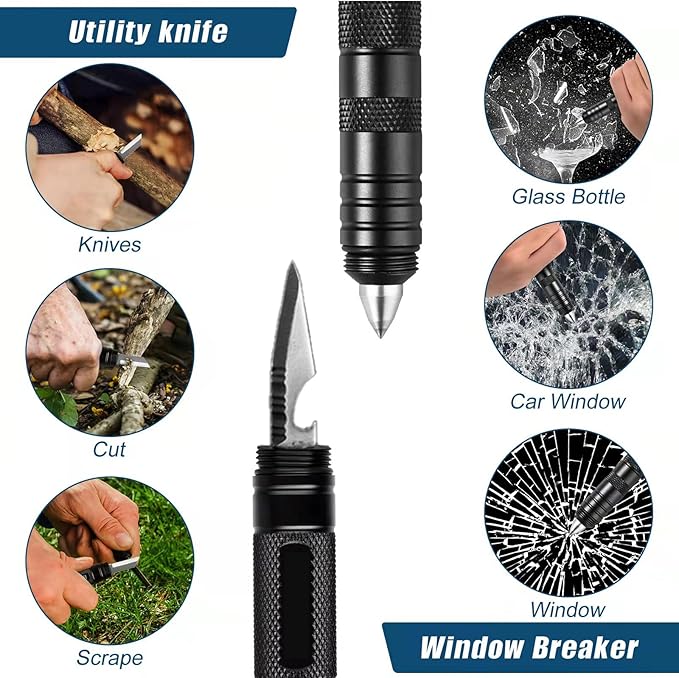 Multi-Functional Survival Tactical Pen 11-in-1, Includes Umbrella Rope, Utility Knife, Whistle & Fishing Tools, Emergency Safety Kit for Hikers Campers Anglers