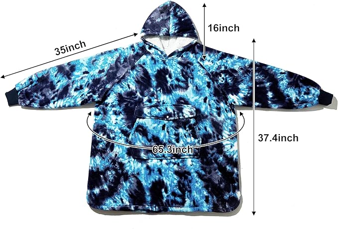 Krifey Wearable Blanket Hoodie, Oversized Sherpa Fleece Sweatshirt with Giant Pocket, Birthday Gifts for Women, Mom, Sister, Dark Blue Tie Dye