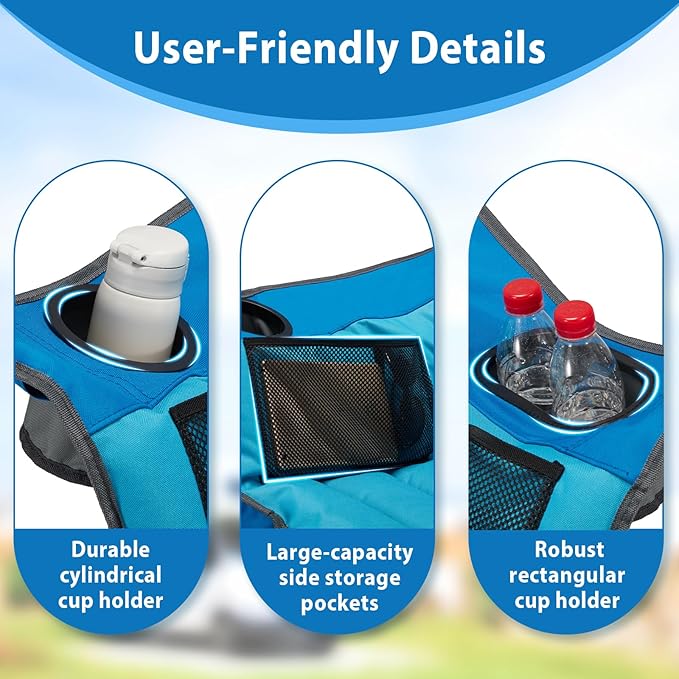 Youtanic Oversized Camping Chair, Portable Folding Camping Chairs with Side Pocket, Cup Holder and Carry Bag, Heavy Duty Outdoor Camping Chairs for Adults, Fishing, Sports, Trip, up to 400lbs, Style 1