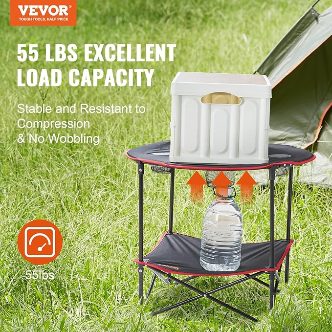 VEVOR Folding Camping Table, Outdoor Portable Fold Up Lightweight Side Table for BBQ, Tailgating, Picnic, Travel, Hiking, Fishing