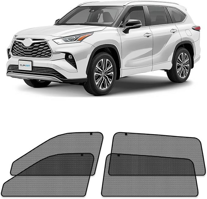 CLIM ART Magnetic Car Window Shades for Toyota Highlander 2020-2026 – Custom-Fit Sun Blocker Curtains, Side Window Covers, Essential Car Accessories for Camping, Baby, and Privacy Protection - MS0236