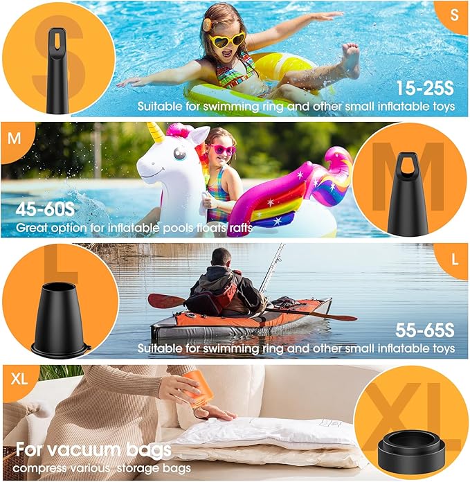 Air Pump for Inflatables,Air Mattress Pump,5200mAh Battery,Camping Essentials,Electric Air Pump,4 Air Nozzles,Fast Inflator Deflate for Inflatable mat,Air Mattresses Beds,Pool Floats,Vacuum Storage