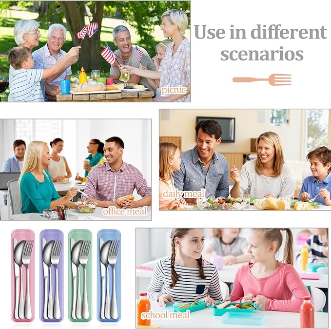 Yinkin 1 Pack Portable Travel Utensils Set with Case Reusable Stainless Steel Silverware Flatware Camping Cutlery Include Fork Spoon Knife for Work School Dishwasher Safe(Lavender Purple)