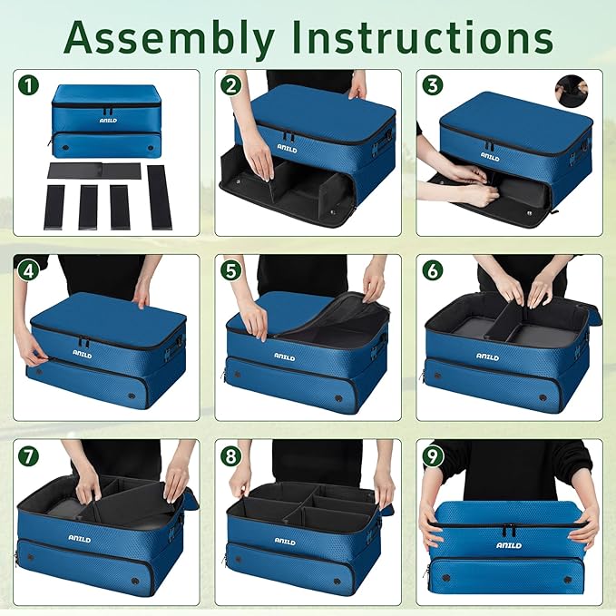 ANILD Golf Trunk Organizer, 2 Layer Golf Storage Case with Separate Ventilated Compartment for 2 Pair Shoes, for Balls, Tees, Clothes, Gloves, Accessories, Golfer Gifts