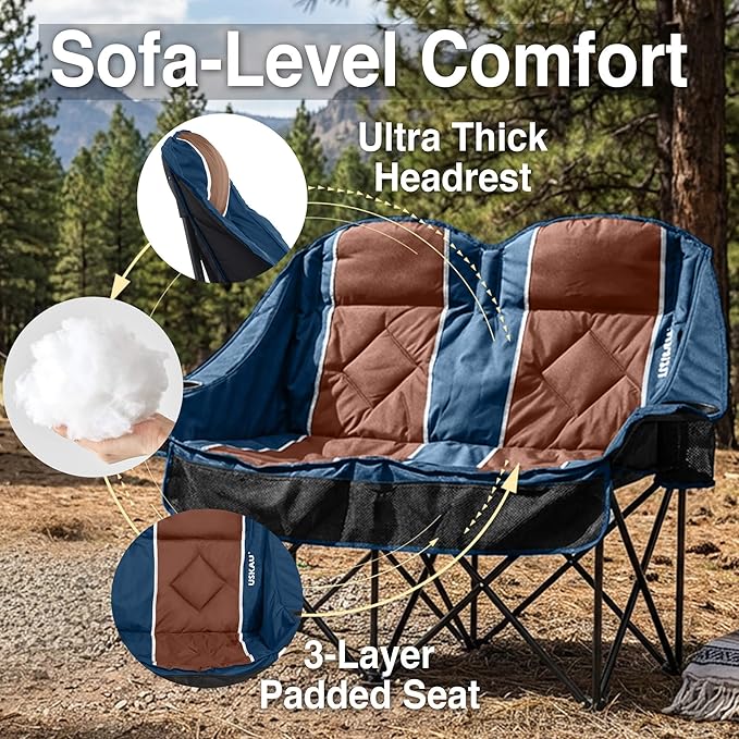 Oversized Double Camping Chair - 2 Person Folding Loveseat for Campfire Snuggle Freedom, Heavy Duty 660LBS Support with Frustration-Free Oversized Carry Bag, Perfect for Couples, Dogs & Sports