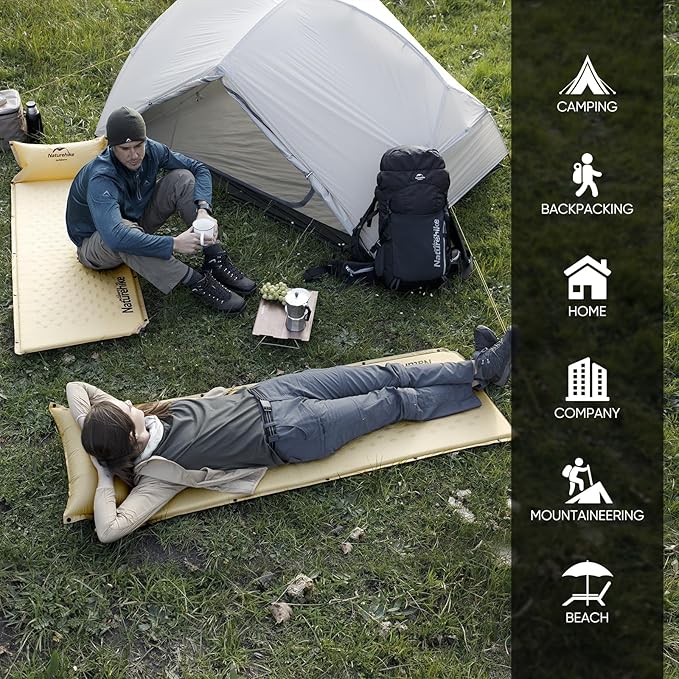 Naturehike Camping Sleeping Pad, Ultralight Camping Mat 2 Person with Pillow, Fast Inflating, Memory Foam Sleeping Pad for Hiking, RV Camping, Yellow