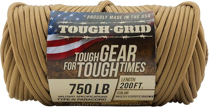 TOUGH-GRID 750 Paracord Military Grade Nylon Rope - Type IV Mil-Spec Made in USA - Tactical Survival Cord