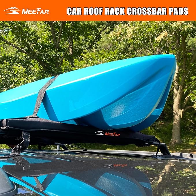 Universal Car Soft Roof Rack Pads Luggage Carrier System for Kayak Surfboard SUP Canoe Include 2 Heavy Duty Tie Down Straps, 2 Tie Down Rope, 2 Quick Loop Strap (Use with Cross Bar)