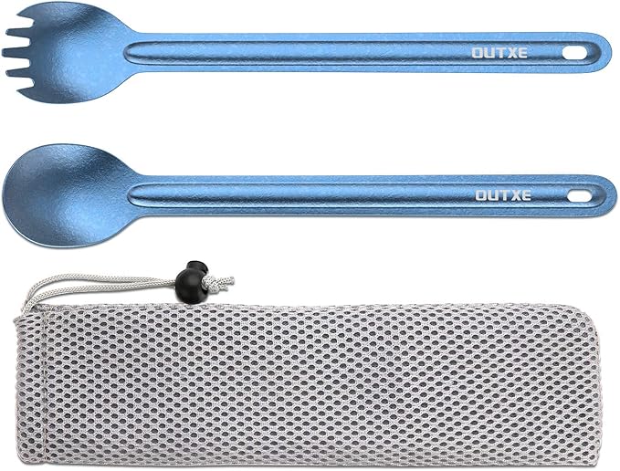 OUTXE Ultralight Titanium Long Handle Fork and Spoon Set