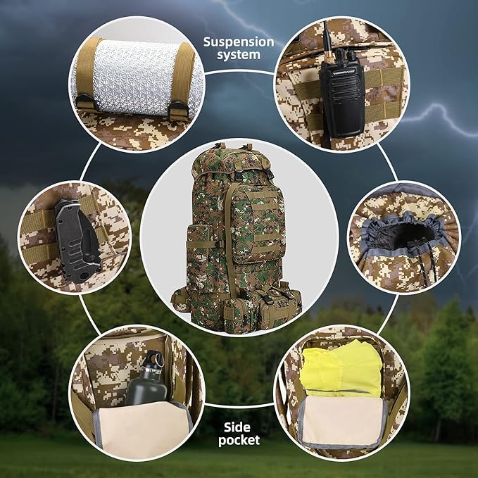 100L Camping Hiking Backpack,Molle military Tactical rucksack backpack,Waterproof Lightweight Hiking Backpack