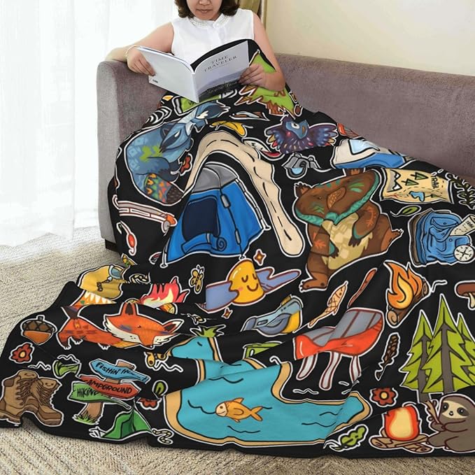 Camping Blanket, Comfort Soft Flannel Camping Throw Blanket, Ideal for Living Room and Bedroom Decor, Perfect Loves Camping Blanket for Everyone 50"X40"