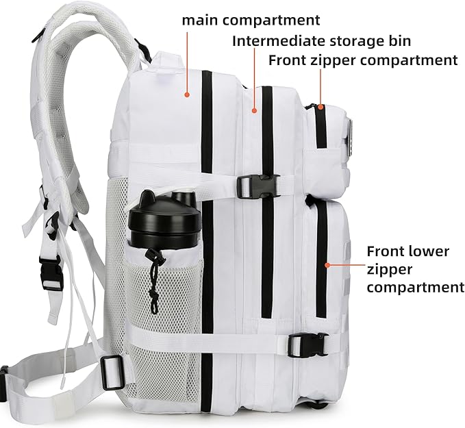 Lovelinks21 45L Tactical Assault Backpack 3 day assault pack with Molle Waterproof backpack Rucksack for Tactical Backpacks (White)