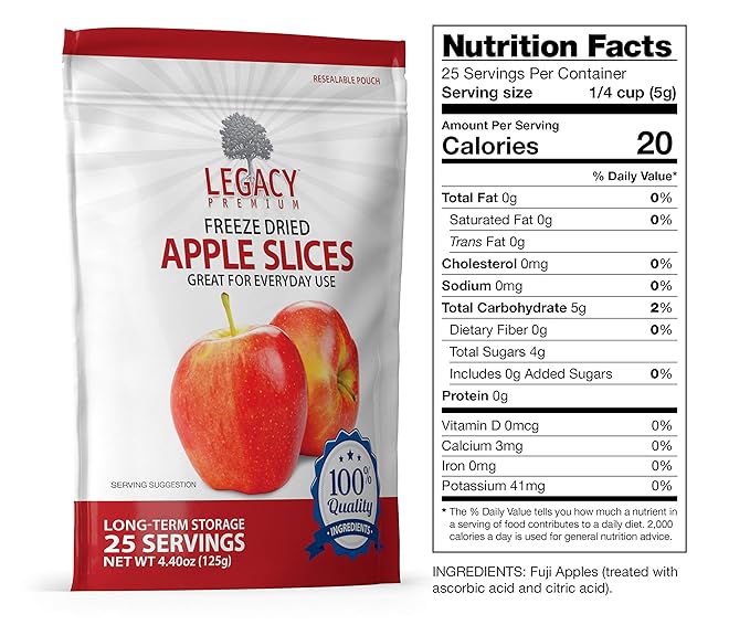 Legacy Essentials Freeze Dried Apple Slices - 15 Year Shelf Life for Emergency Survival Food Storage Supply - Great Fruit Snack (Quantity 1)