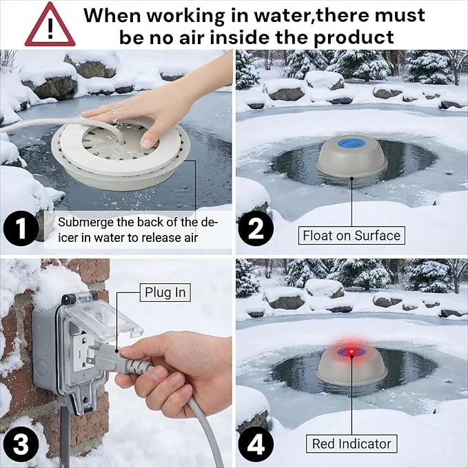 500W Pond Heaters for Outdoor Ponds with Fish, Thermostat Controlled De-Icer with Oxygen Exchange, 10 FT Cord,Die-cast Aluminum,EVA Foam Inside, LED Indicator,Safety Listed