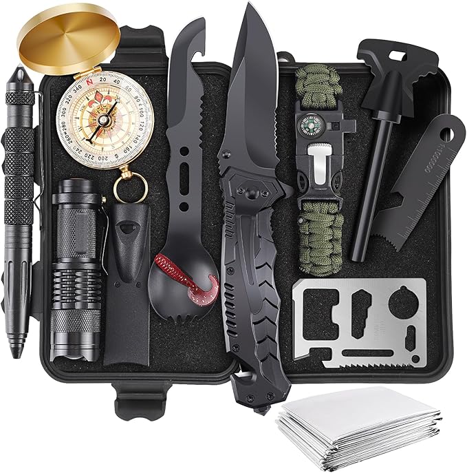 ABPIR Gifts for Christmas Survival Kits for Men Dad Husband Him, 13 in 1 Survival Gear and Equipment Tactical Tools for Camping Hiking Hunting Outdoor Adventure, Cool Birthday Idea