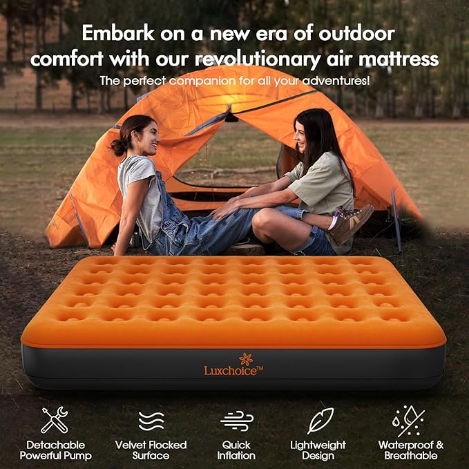 Luxchoice Air Mattress with Built-in USB Rechargeable Pump Camping Inflatable Mattress Portable Blow up Mattress Air Bed Guest Bed for Home Outdoors Hiking Travel