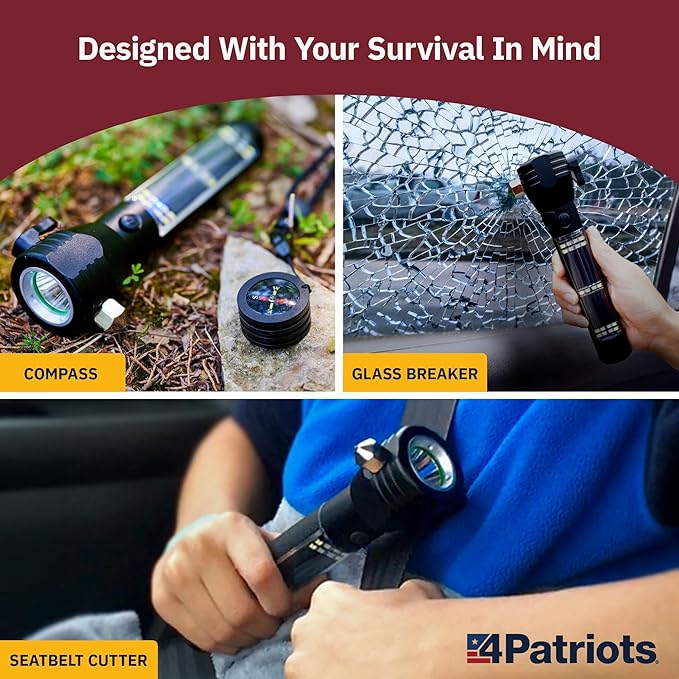 4Patriots HaloXT Emergency Solar Tactical Flashlight: Multi-Functional with Power Bank - 4 Pack