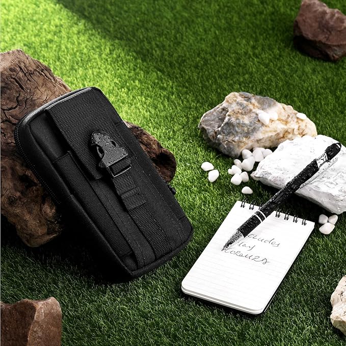 Eaasty Waterproof Notebook and Pen Set 3 x 5 Inch Pocket Tactical Notebook with 1 Metal Weatherproof Pen and 1 Fabric Cover for Outdoor Activities Recording(Black,5 Pcs)