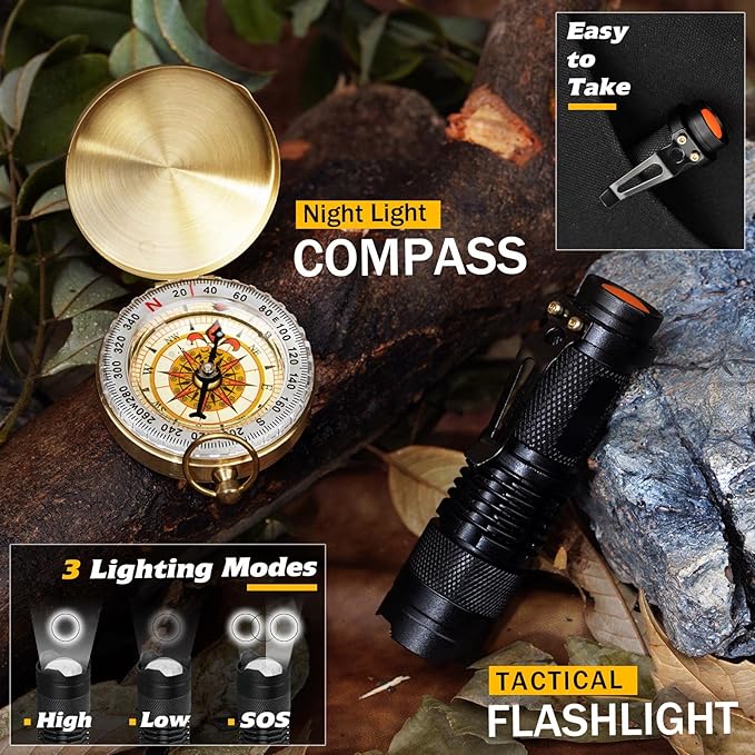 Survival Kit 14 in 1, Survival Gear and Equipment, Gifts for Men Dad Husband Him Fathers Day, Outdoor Fishing Hunting Camping Anniversary Birthday Gift Ideas for Boyfriend