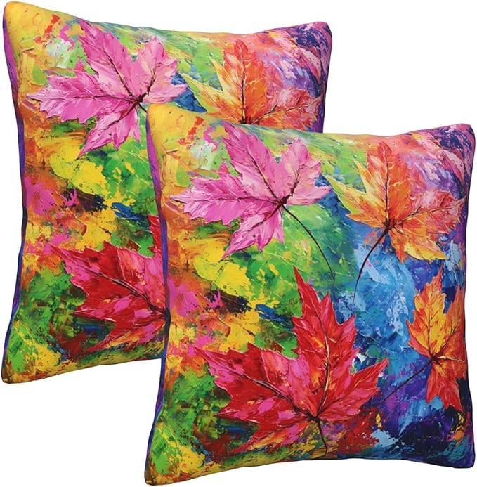 Colorful Maple Leaf Throw Pillow Covers 18x18 inch Set of 2 Autumn Pillow Case Cushion Cover for Home Sofa Couch Living Room Car Decor