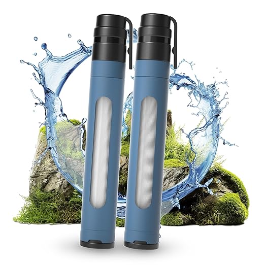 Water Filter Straw Survival Water Purifying Straws 0.001 Micron Filtration System with Transparent Window for Camping, Hiking, Travel, Backpacking Emergency Preparedness(2pc)