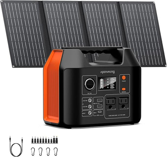 Solar Powered Generator, 300W Portable Power Station with Solar Panel 40W Included, 110V Pure Sine Wave 256Wh LiFePO4 Battery Pack with AC Outlet for Camping, Home Emergency, Traveling, RV Trip