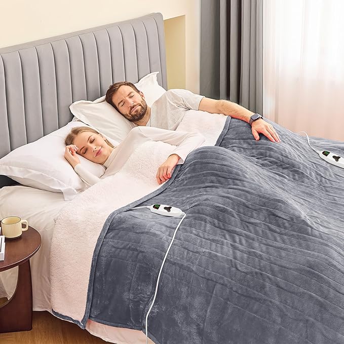 greenoak Heated Blanket Electric Queen Size 84"X90" Dual Control, Heating Blanket with 10 Heat Levels 8 Hours Auto-Off, Fleece Soft Gifts for Grandma Seniors Mom,Misty Grey