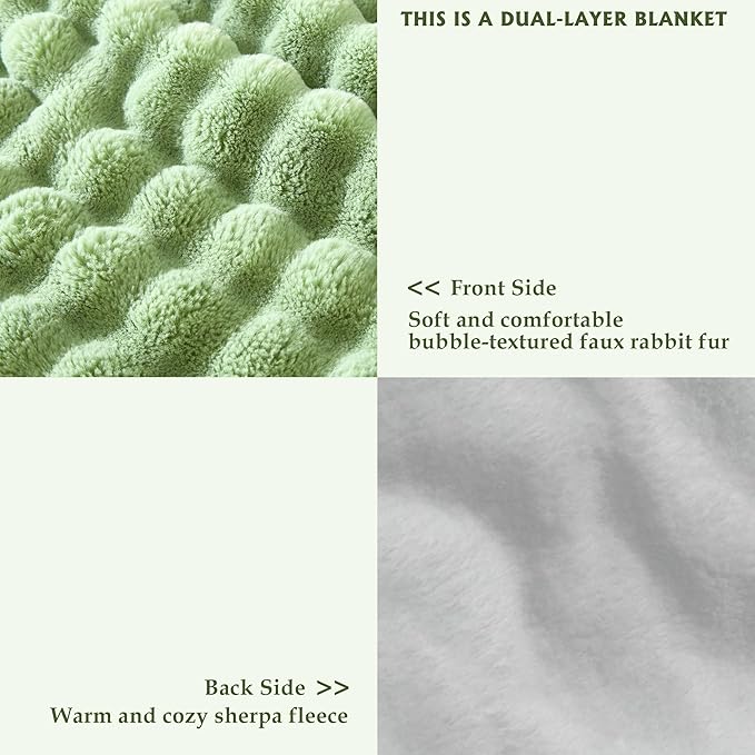 50x60 Inches Ultra-Soft Fuzzy Faux Fur Plush Throw Blanket - Thick, Warm Sherpa for Couch, Sofa, Bedroom, Camping - Decorative Blanket for Cozy Warmth, Bubble Light Green