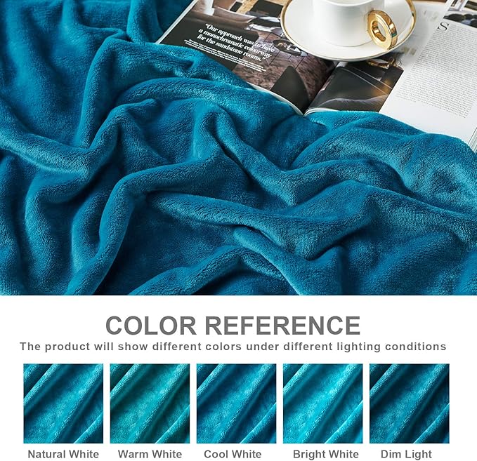 Hansleep Fleece Teal Full Blanket, Super Soft Flannel Fuzzy Plush Cozy Blanket for All Seasons, Teal, Full 84x90 Inches