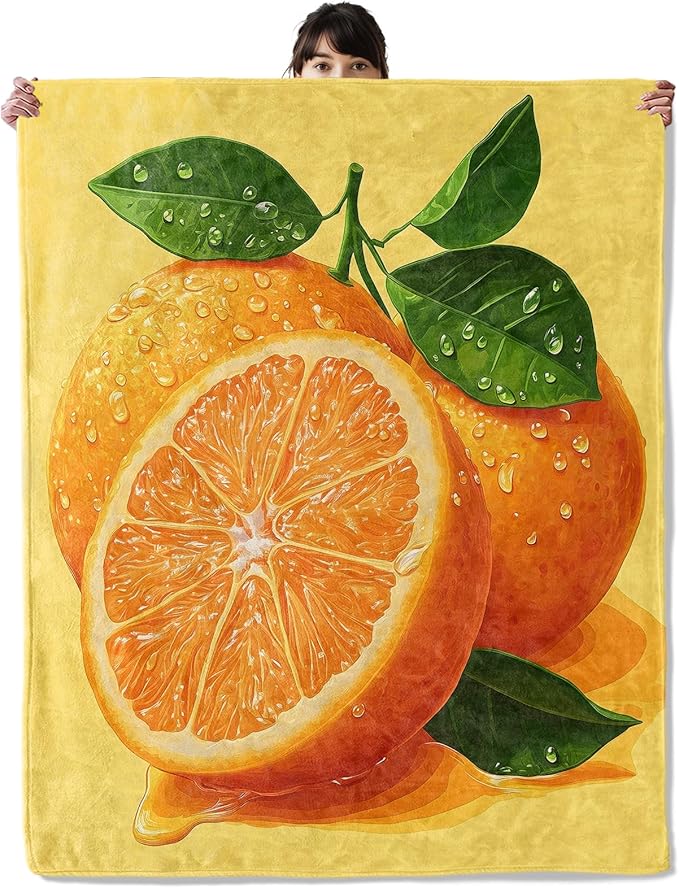 Juicy Orange Blanket, Cozy Flannel Sweet Citrus Fruit Throw Blanket, Soft Fuzzy Blankets for Travel Home Decor, All Season Lightweight Couch Bed Cover, Gifts for Women Adults Kids 40"×50"