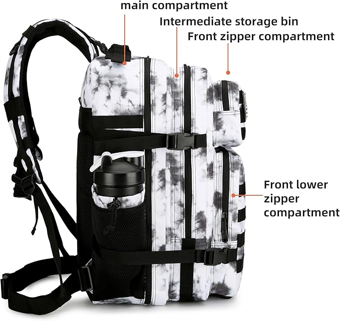 Lovelinks21 45L Tactical Assault Backpack 3 day assault pack with Molle Waterproof backpack Rucksack for Tactical Backpacks (BlackWhite Camo)