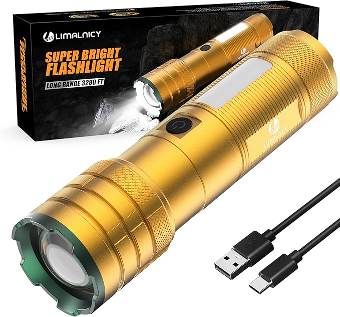 Rechargeable Flashlights High Lumens 100,000 Long Lasting, 4 Modes with Side COB Light, Super Bright LED Flashlight USB C Input & Output, Powerful Strong Flash Light for Hiking Camping