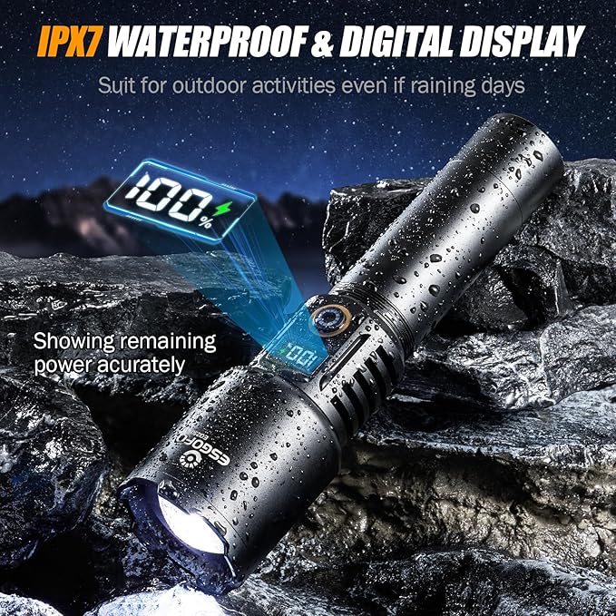 Esgofo Rechargeable Flashlights High Lumens 90,000 Long Range 3280FT, Super Bright Handheld Strong LED Flashlight Long Lasting 15H, Powerful Flash Light USB C, Zoomable 5 Modes, for Camping Hiking