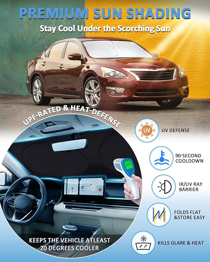 for Altima Windshield Sun Shade Sunshade for Nissan Altima Sedan 2007-2012 Windshield Cover Front Window Sun Shield Foldable Sun Visor Protector UV Heat Protection Car Accessories