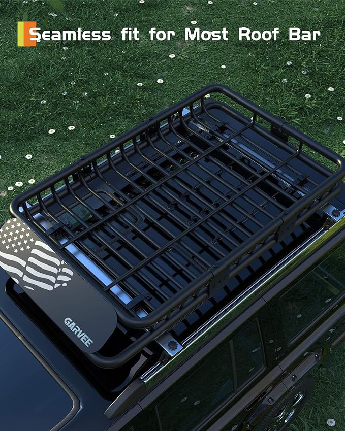 GarveeLife 46" x 36" Universal Roof Rack Cargo Carrier Basket, 200 Lbs Capacity Rooftop Cargo Rack, Car Top Luggage Holder Basket Heavy Duty for SUVs, Trucks, Vehicles