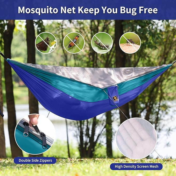 Kids Hammock, Camping Hammock with Mosquito Net, Lightweight Nylon Portable Hammock with 10ft Tree Straps,Hammocks for Travel Hiking Backpacking Beach Patio