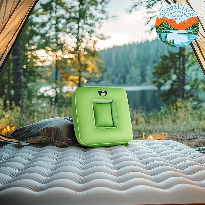 SkogzillaCo- Camping Inflatable Pillow Dual Chamber Ultralight Backpacking Pillow for Camping, Hiking & Travel, Blow Up Pillow with Adjustable Neck, Compact Portable- Green
