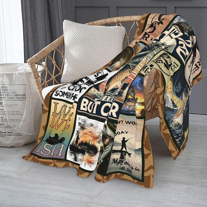 Fishing Gifts for Dad Birthday Gifts for Men, Father Blanket 60" X 50", Gift for Men Who Love Fishing