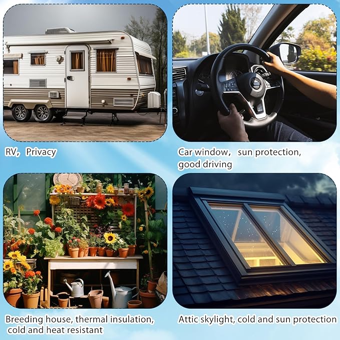 Frienda Rv Window Reflective Insulation Roll 47.2inch*10ft Double Aluminum Foil Heat Bubble Thermal Window Shade Door Cover Blackout for Garage Roof Travel Camper Skylight Shield