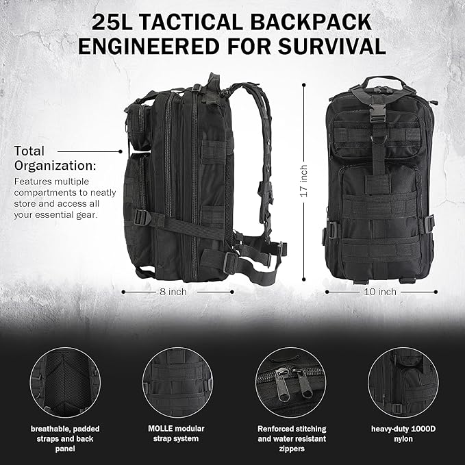 Survival Kit, Survival Gear and Equipment 258 PCS with Water Filter, Emergency Tent, LED Lantern, First Aid Kit Supplies, 25L Backpack for Family, Outdoor Camping, Hiking Gifts for Men Christmas
