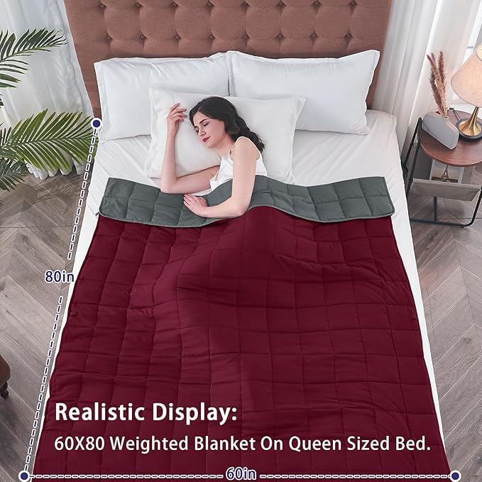 yescool Weighted Blanket for Adults (17 lbs, 60" x 80", Red Grey) Cooling Heavy Blanket for Sleeping Perfect for 110-130 lbs, Queen Size Breathable Blanket with Premium Glass Bead, Machine Washable