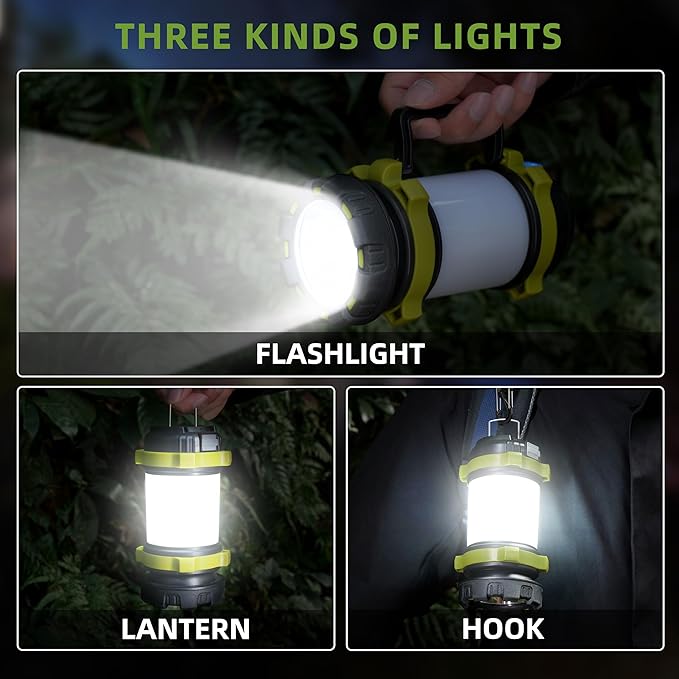 AlpsWolf Camping Lantern Rechargeable , Alpswolf Camping Flashlight 4000 Capacity, 6 Modes, IPX4 Waterproof, Led Lantern Camping, Hiking, Outdoor Recreations (4pack-Green)