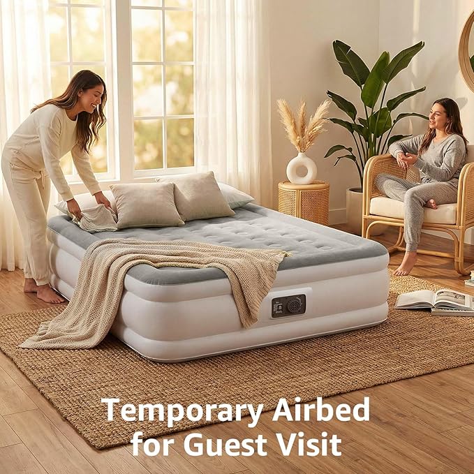 YENING Full Size Air Mattress with Built in Pump Raised Double Blow up Bed Inflatable Camping Airbed Electric 18 Inch Tall Grey