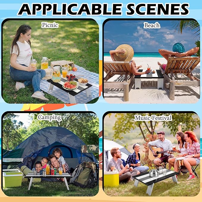 CroBlissful Beach Table Folding Camping Portable Table Striped White Aluminum Side with Carry Bag for Camping Picnics and Outdoor Activities (16x11x5 in,Gray)
