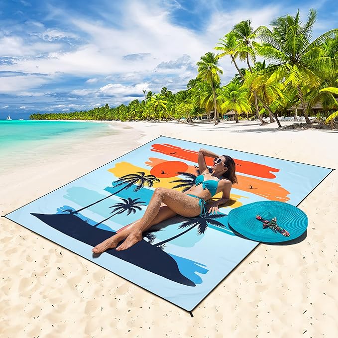 HIHOHO Beach Blanket Waterproof Sandproof Extra Large Beach Mat 79" X 83"/120"x108"for 1-8 Adults Quick Drying Durable Outdoor Picnic Mat for Beach Travel Camping Hiking