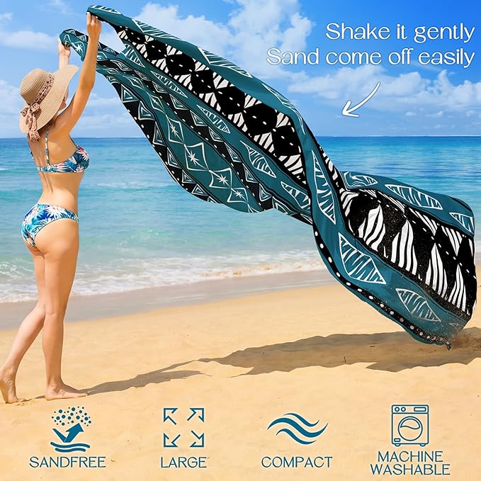 BYDOLL Beach Blanket Waterproof Sandproof Large Sand Free, 78''X110'' Oversized Sandless Lightweight Blanket Picnic Mat for Beach Travel Camping Hiking with Stakes