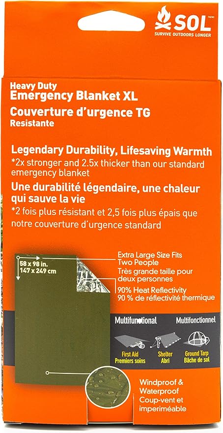 S.O.L. Survive Outdoors Longer 90% Heat Reflective Heavy-Duty Emergency Blanket - Thick, Rugged for Disaster Preparedness Kit - Waterproof, Windproof, Tear-Resistant - 58" x 98", 3.2 oz, Green