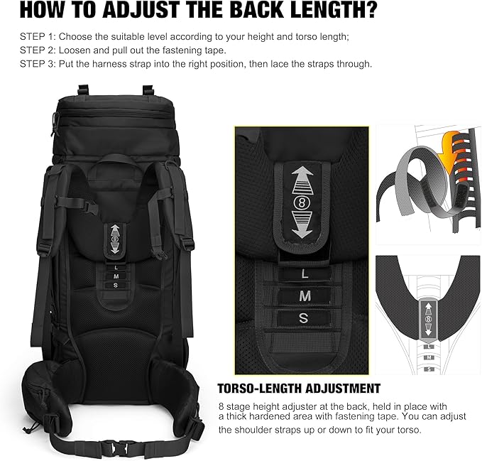 Mardingtop 75L Molle Hiking Internal Frame Backpacks with Rain Cover for Camping,Backpacking,Travelling(Black)