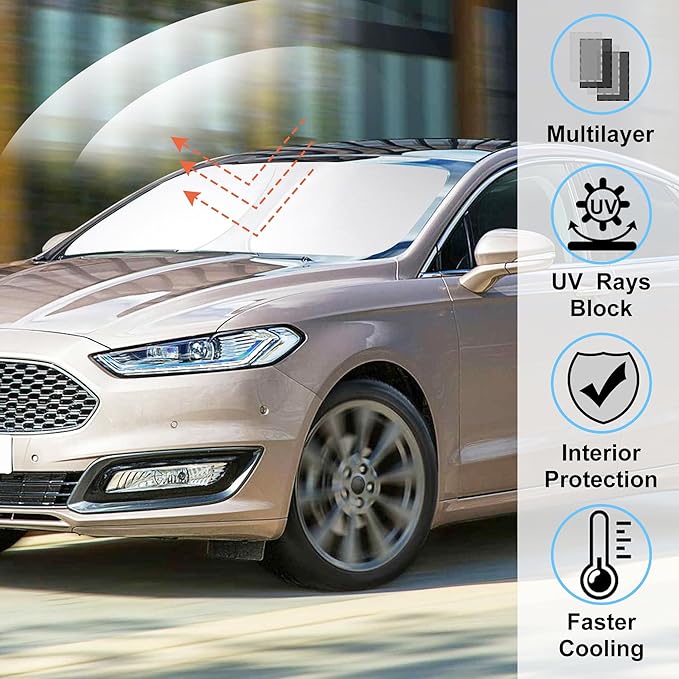 Windshield Sun Shade Custom Fit 2013-2020 2021 Ford Fusion Accessories Window Sun Visor Protector Foldable Sunshade Sun Blocker Keeps Car Cool
