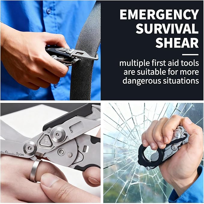 6-in-1 Multifunctional Trauma Shears, Foldable Scissors with Seatbelt Cutter, Ring Cutter & Glass Breaker, Heavy Duty Stainless Steel for Medical, First Aid & Survival